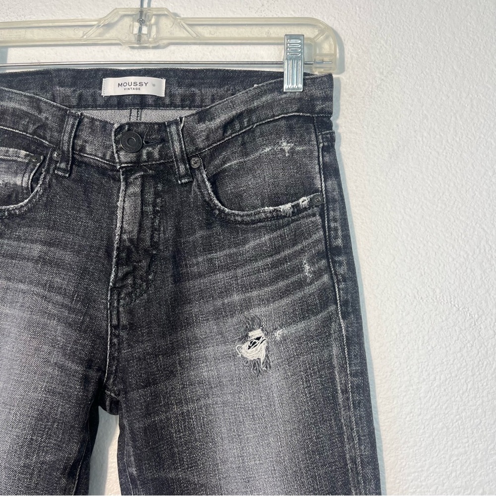 Moussy Vintage Prichard Skinny Jeans Faded Black Denim Distressed Size 25 - Picture 3 of 9